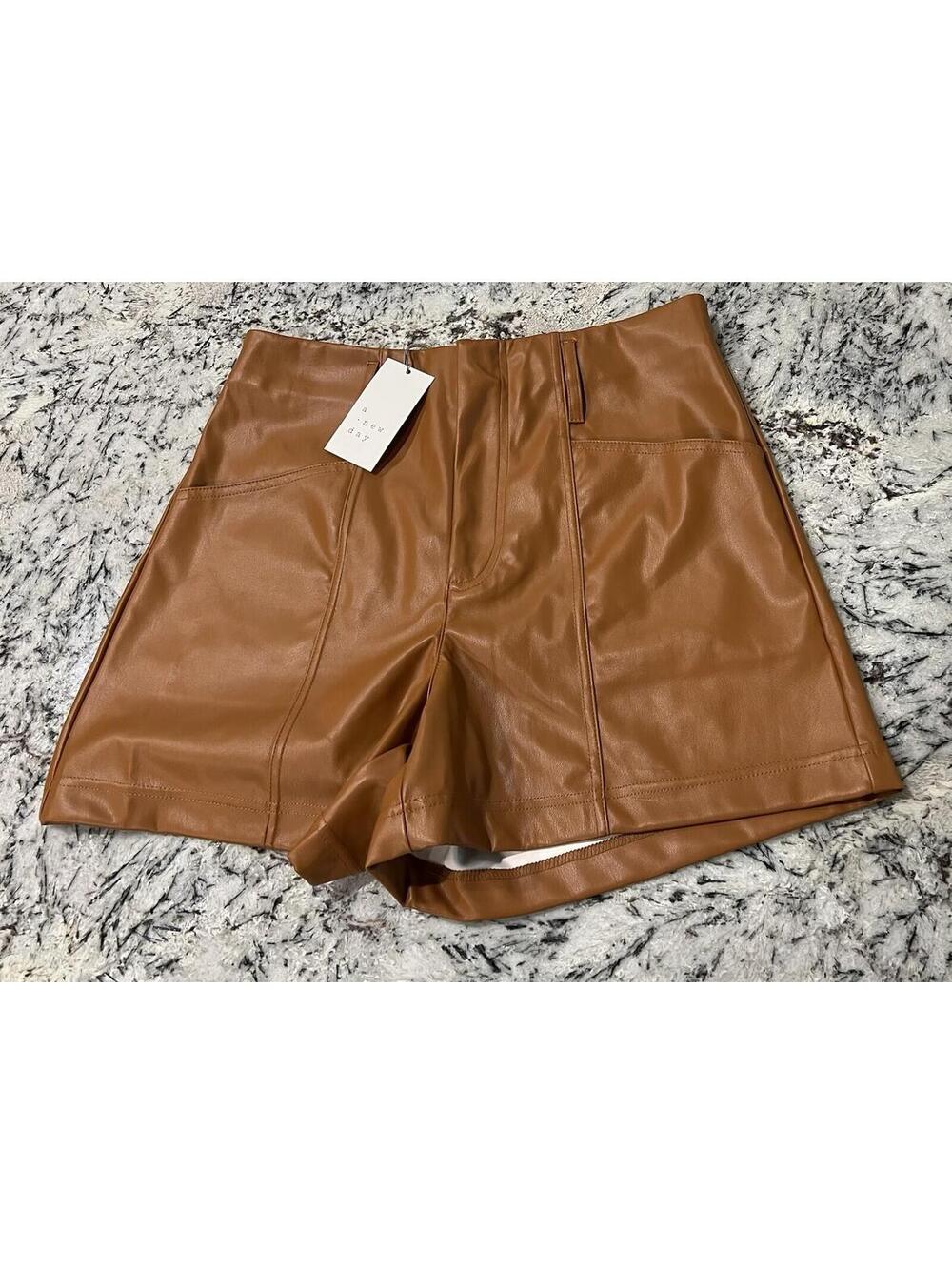 A New Day Faux Leather Tan Brown Shorts Size 8 New